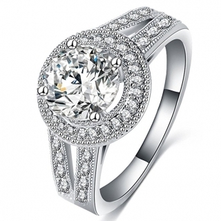 FENDINA Womens Jewelry Vintage Wedding Engagement Bands Solitaire Rings for Anniversary Band Her - 18K White Gold Plated - Luxurious Series-FR974