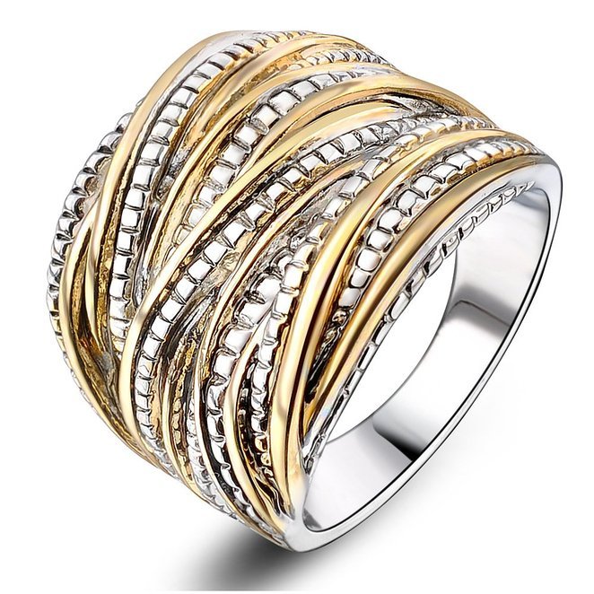 Mytys 18k Gold Plated Vintage Interwined Two Tone Antique Design Fashion Rings