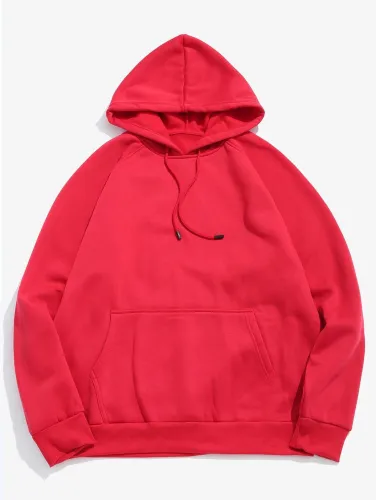 Basic Solid Pouch Pocket Fleece Hoodie - Camel Brown