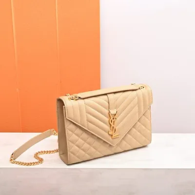 YSL ENVELOPE MEDIUM IN QUILTED GRAIN DE POUDRE EMBOSSED LEATHER
