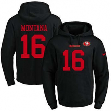 فساتين سهرة اسود Nike San Francisco 49ers #16 Joe Montana Red Black Name & Number Pullover NFL Hoodie جي سكس بي دي