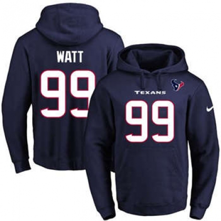 فيدورا Texans #99 J.J. Watt Navy Blue Name & Number Pullover Football Hoodie فيدورا